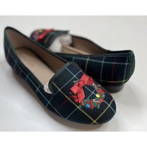 Charter Club NWOB women’s 7 Green Plaid Christmas Wreath Slip On Loafer Flats-B2